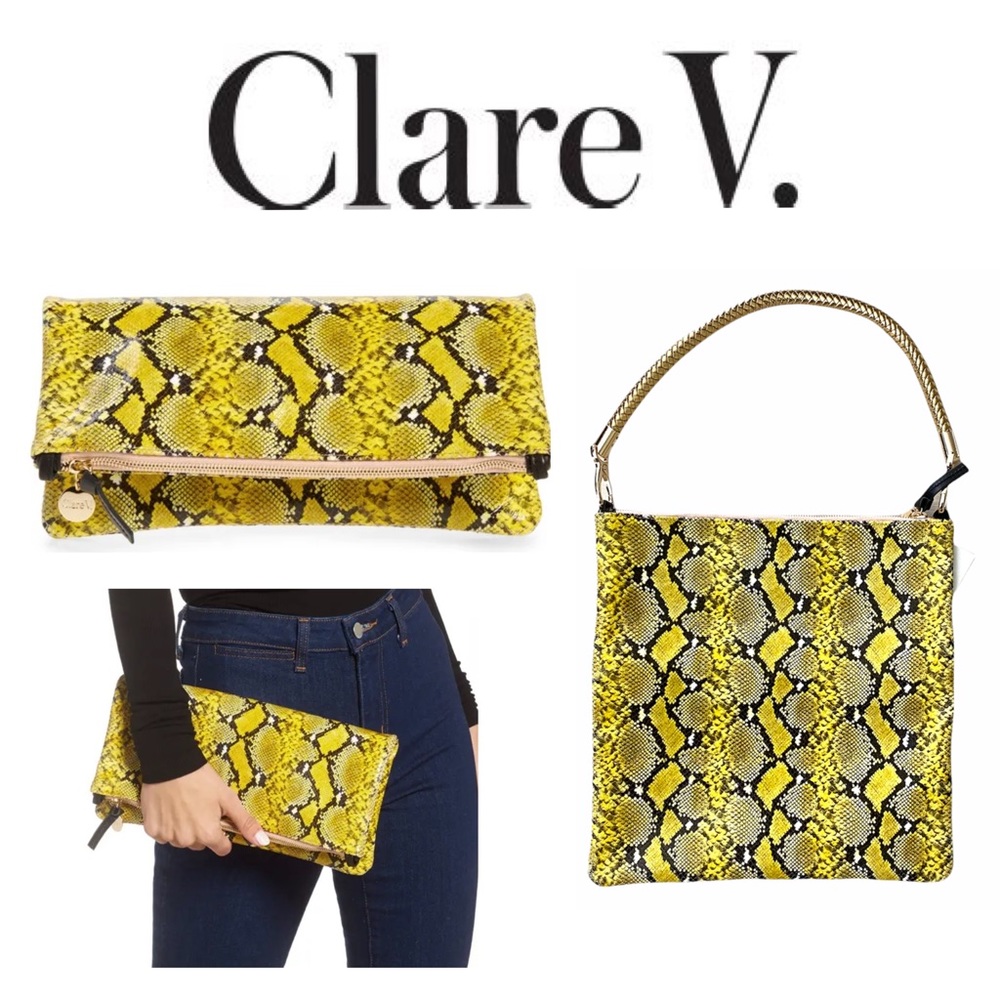 Clare V. Leather Foldover clutch shoulder bag